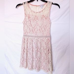 Cream lace pink dress